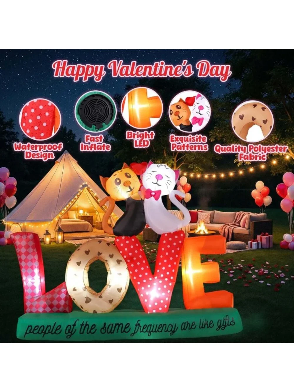 7.2ft Valentine's Day Inflatables - Love Letters & Cuddling Cats, LED Yard Decor